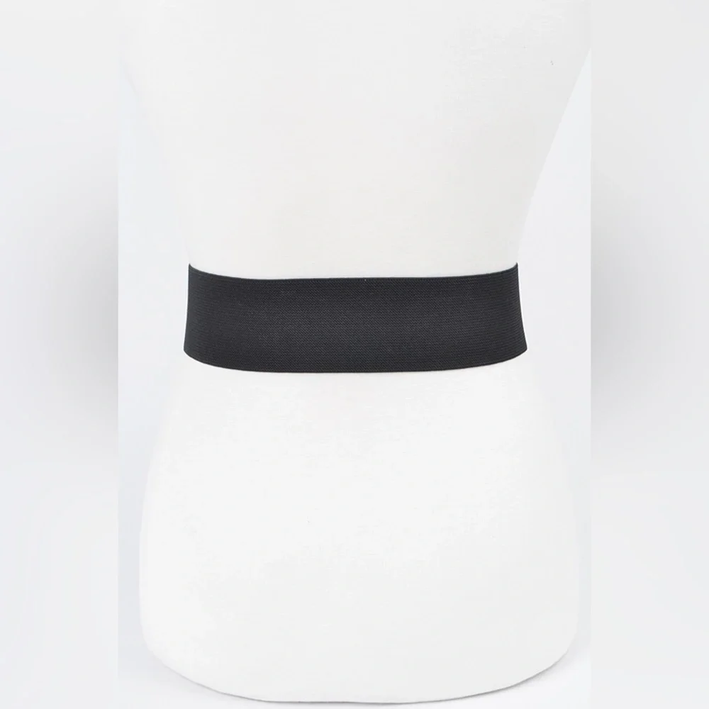 Black Wide Waist Statement Belt with Silver Rhinestone Flowers